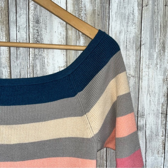 Torrid S MULTI STRIPE 3/4 Sleeve OFF Shoulder Ribbed Sweater 2X - Picture 7 of 9